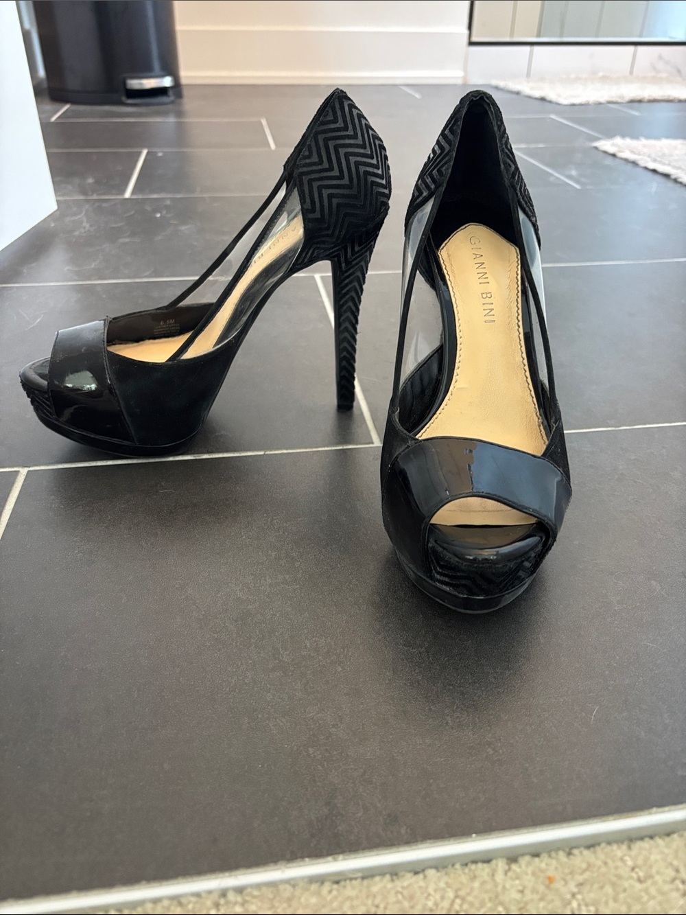 Gianni Bini Black Patent Peep-Toe Stiletto Heels